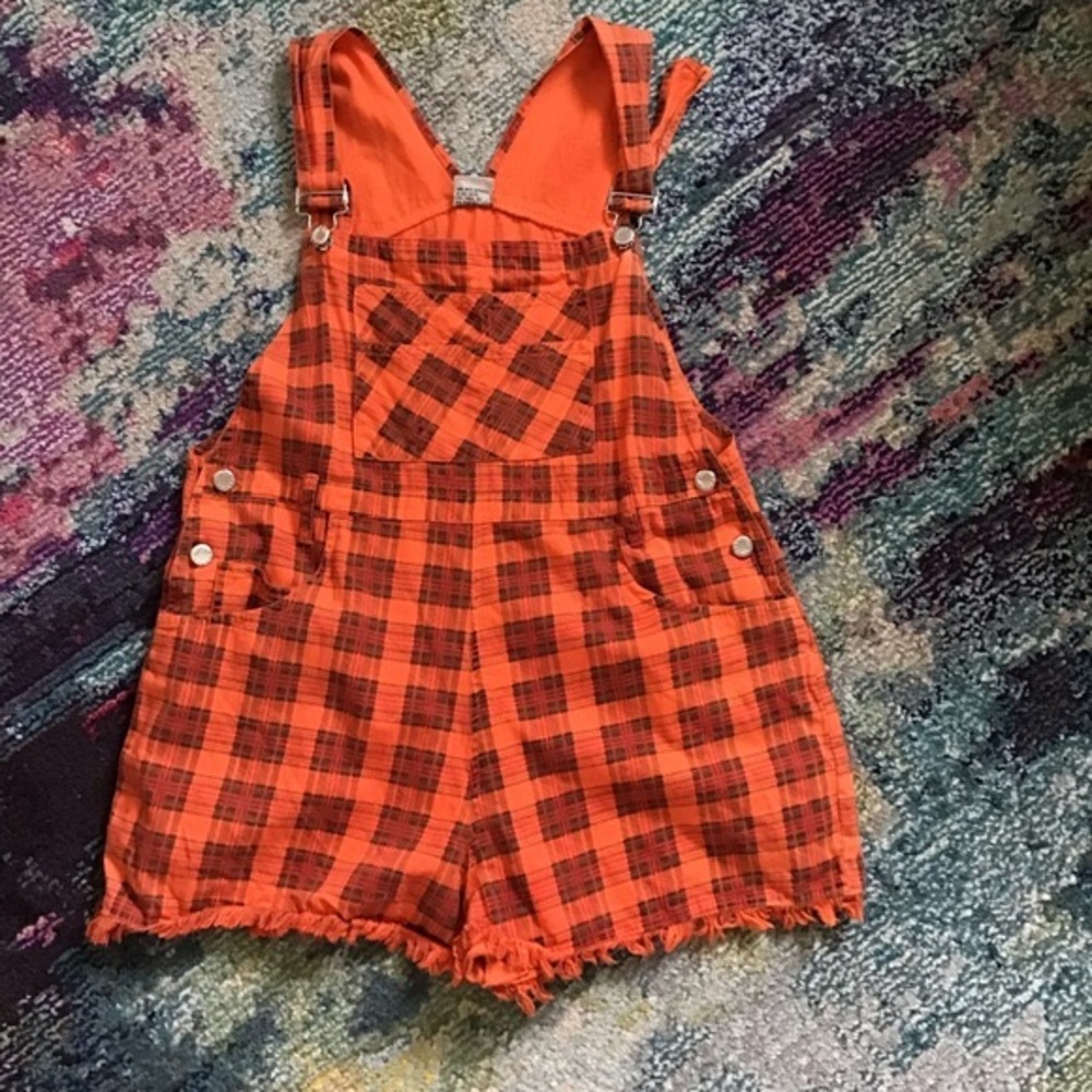 Vintage 90s Orange Overall Romper Shorts